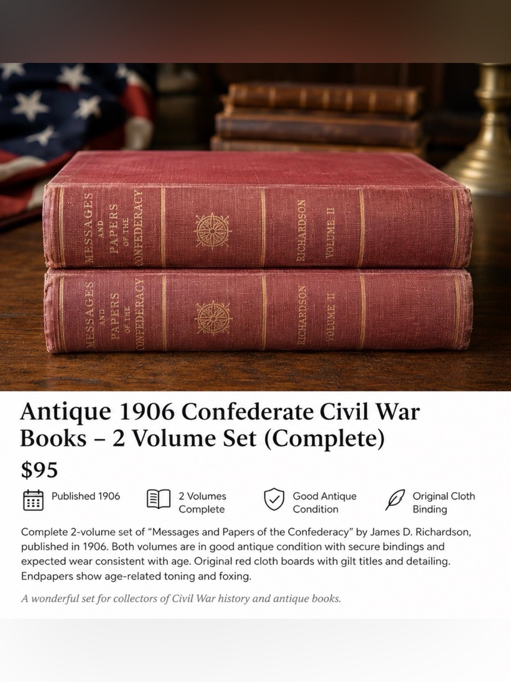 Antique 1906 Confederate Civil War Books – 2 Volume Set (Complete)